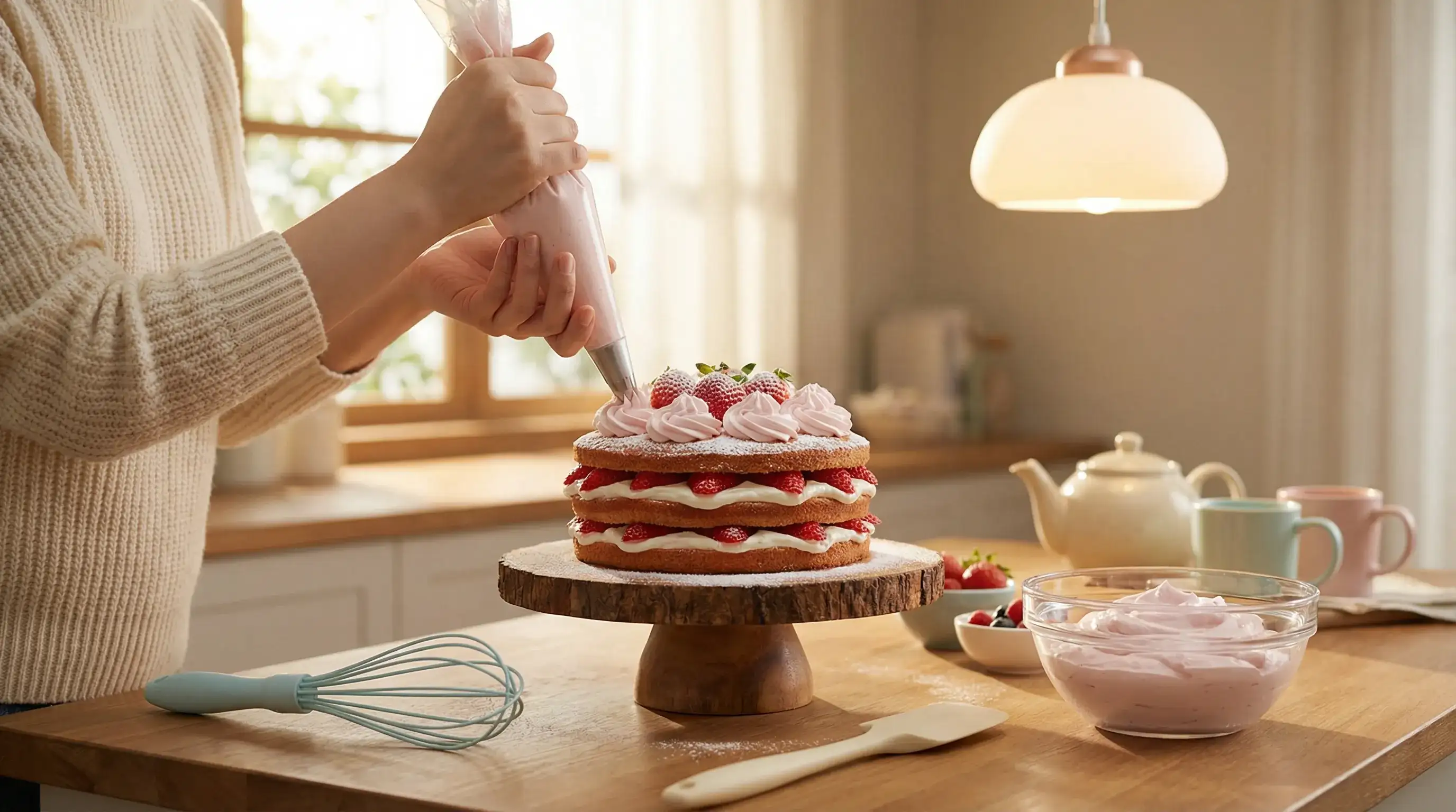 草莓奶油蛋糕装饰教程 - 糖心影视 | 烘焙达人